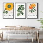 Set of 3 Green and Yellow Flower Market Sunflower Art Prints in Black Frames | Artze UK