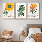Set of 3 Green and Yellow Flower Market Sunflower Art Prints in Oak Frames | Artze UK