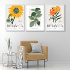 Set of 3 Green and Yellow Flower Market Sunflower Art Prints in White Frames | Artze UK