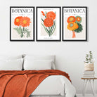 Set of 3 Green and Orange Flower Market Blooms Art Prints in Black Frames | Artze UK