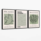 Set of 3 Set of 3 Picasso,Matisse and Yayoi Kusama Sage Green Canvas Art Prints with Black Float Frame