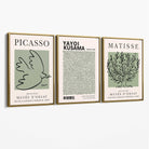 Set of 3 Set of 3 Picasso,Matisse and Yayoi Kusama Sage Green Canvas Art Prints with Gold Float Frame