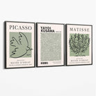 Set of 3 Set of 3 Picasso,Matisse and Yayoi Kusama Sage Green Canvas Art Prints with Grey Float Frame