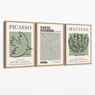 Set of 3 Set of 3 Picasso,Matisse and Yayoi Kusama Sage Green Canvas Art Prints with Oak Float Frame