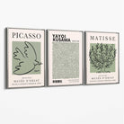 Set of 3 Set of 3 Picasso,Matisse and Yayoi Kusama Sage Green Canvas Art Prints with Silver Float Frame