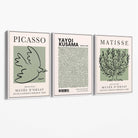 Set of 3 Set of 3 Picasso,Matisse and Yayoi Kusama Sage Green Canvas Art Prints with White Float Frame