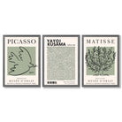 Set of 3 Set of 3 Picasso,Matisse and Yayoi Kusama Sage Green Framed Art Prints with Dark Grey Wooden Frames