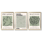 Set of 3 Set of 3 Picasso,Matisse and Yayoi Kusama Sage Green Framed Art Prints with Gold Wood Frames
