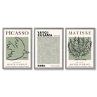 Set of 3 Set of 3 Picasso,Matisse and Yayoi Kusama Sage Green Framed Art Prints with Light Grey Wooden Frames