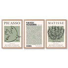 Set of 3 Set of 3 Picasso,Matisse and Yayoi Kusama Sage Green Framed Art Prints with Light Oak Frames