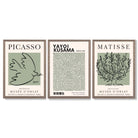 Set of 3 Set of 3 Picasso,Matisse and Yayoi Kusama Sage Green Framed Art Prints with Light Walnut Frames