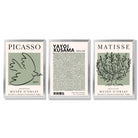 Set of 3 Set of 3 Picasso,Matisse and Yayoi Kusama Sage Green Framed Art Prints with Silver Wood Frames