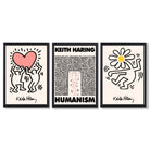 Set of 3 Keith Haring Black and Pink Framed Art Prints with Black Wooden Frames