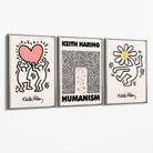 Set of 3 Keith Haring Black and Pink Canvas Art Prints with Silver Float Frame