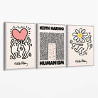 Set of 3 Keith Haring Black and Pink Canvas Art Prints with White Float Frame