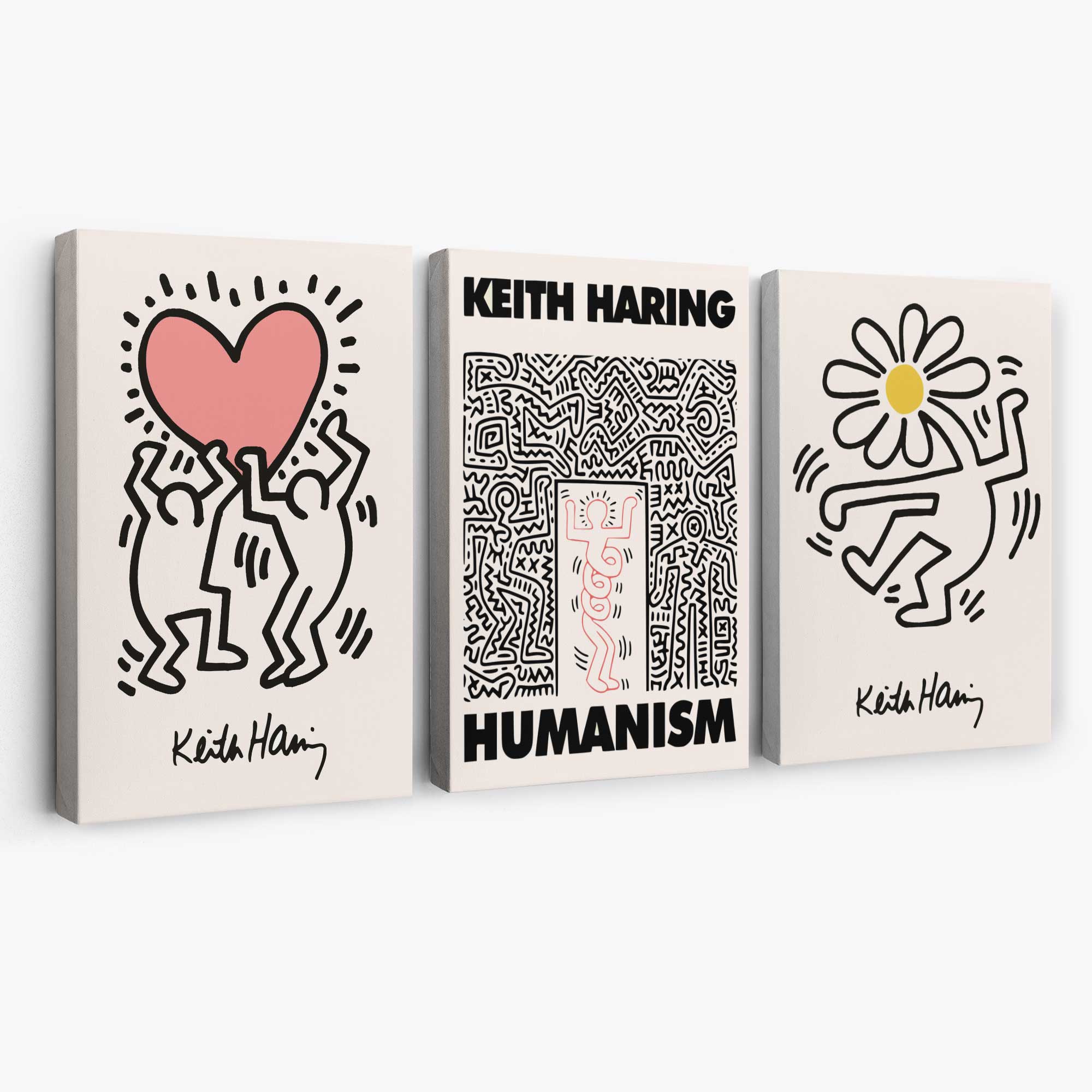 Set of 3 Keith Haring Black and Pink Canvas Art Prints | Artze Wall Art