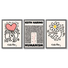 Set of 3 Keith Haring Black and Pink Framed Art Prints with Dark Grey Wooden Frames