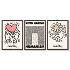 Set of 3 Keith Haring Black and Pink Framed Art Prints with Dark Wood Frames