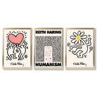Set of 3 Keith Haring Black and Pink Framed Art Prints with Gold Wood Frames