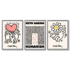 Set of 3 Keith Haring Black and Pink Framed Art Prints with Light Grey Wooden Frames