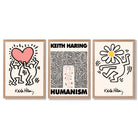 Set of 3 Keith Haring Black and Pink Framed Art Prints with Light Oak Frames