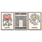 Set of 3 Keith Haring Black and Pink Framed Art Prints with Light Walnut Frames