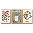 Set of 3 Keith Haring Black and Pink Framed Art Prints with Oak Wooden Frames