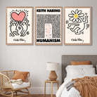Set of 3 Keith Haring Black and Pink Art Prints in Oak Frames | Artze UK