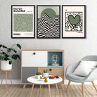 Set of 3 Yayoi Kusama,Keith Haring, Bauhaus Sage Green Art Prints in Black Frames | Artze UK