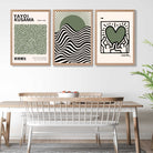 Set of 3 Yayoi Kusama,Keith Haring, Bauhaus Sage Green Art Prints in Oak Frames | Artze UK