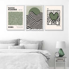 Set of 3 Yayoi Kusama,Keith Haring, Bauhaus Sage Green Art Prints in White Frames | Artze UK