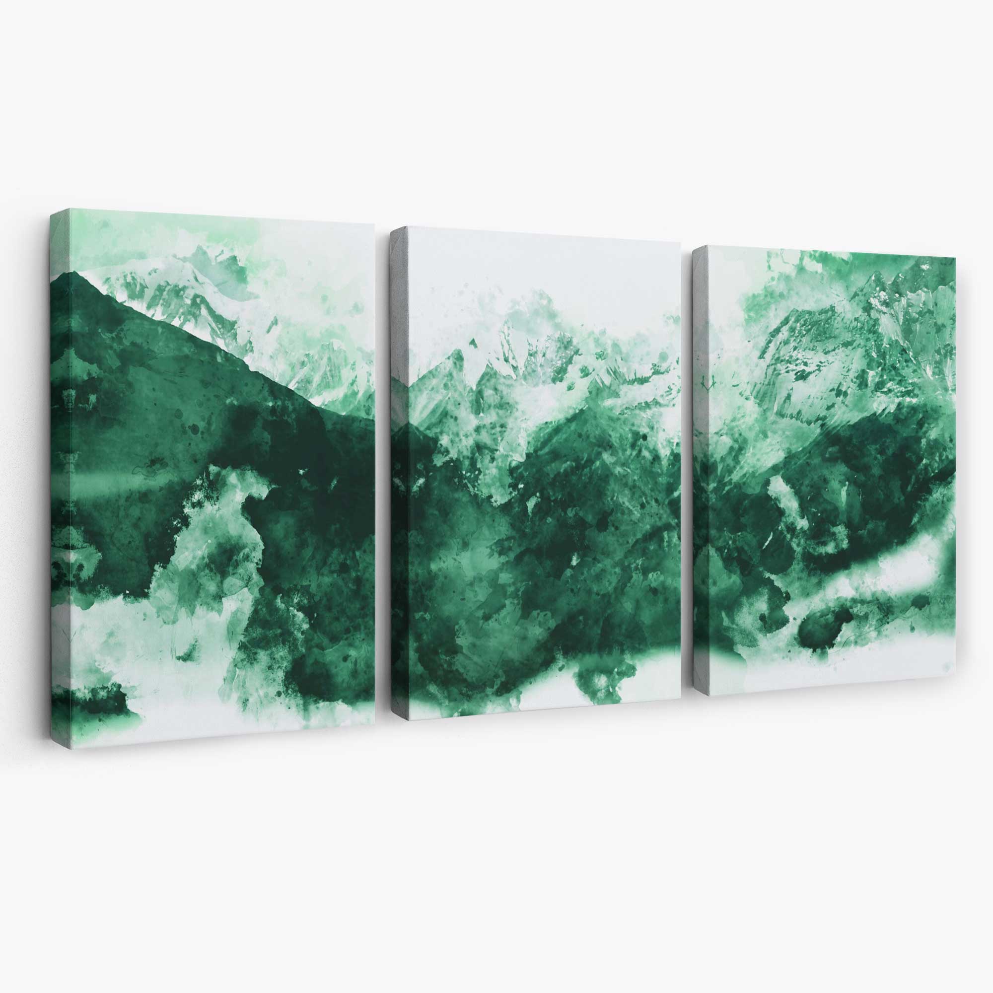 Set of 3 Abstract Green Mountains Canvas Art Prints | Artze Wall Art
