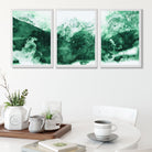Set of 3 Abstract Green Mountains Art Prints in White Frames | Artze UK