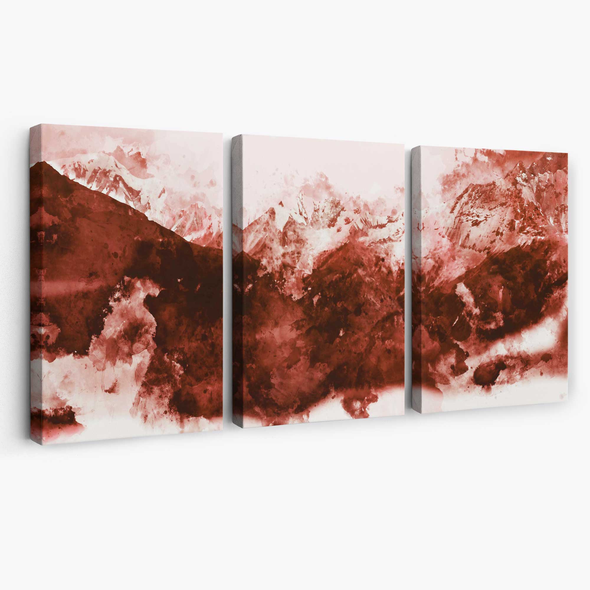Set of 3 Abstract Dark Orange Mountains Canvas Art Prints | Artze Wall Art