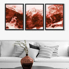 Set of 3 Abstract Dark Orange Mountains Art Prints in Black Frames | Artze UK