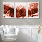 Set of 3 Abstract Dark Orange Mountains Art Prints in White Frames | Artze UK