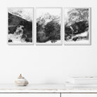 Set of 3 Abstract Black and Grey Mountains Art Prints in White Frames | Artze UK