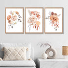 Set of 3 Caramel Roses Floral Art Prints in Oak Frames | Artze UK