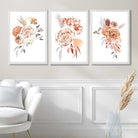 Set of 3 Caramel Roses Floral Art Prints in White Frames | Artze UK