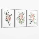 Set of 3 Dusty Pink Roses Floral Canvas Art Prints with White Float Frame