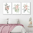 Set of 3 Dusty Pink Roses Floral Art Prints in White Frames | Artze UK