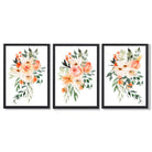 Set of 3 Orange Roses and Flowers Framed Art Prints with Black Wooden Frames