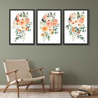 Set of 3 Orange Roses and Flowers Art Prints in Black Frames | Artze UK
