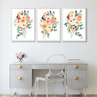 Set of 3 Orange Roses and Flowers Art Prints in White Frames | Artze UK