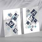 Blue and Grey Mixed Media Floral Set of 2 Art Prints