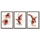 Set of 3 Terracotta Tropical Leaves Framed Art Prints with Dark Wood Frames