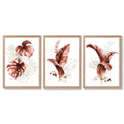 Set of 3 Terracotta Tropical Leaves Framed Art Prints with Light Oak Frames