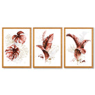 Set of 3 Terracotta Tropical Leaves Framed Art Prints with Oak Wooden Frames