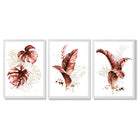 Set of 3 Terracotta Tropical Leaves Framed Art Prints with White Wooden Frames