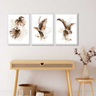 Set of 3 Brown and Gold Tropical Leaves Art Prints in White Frames | Artze UK